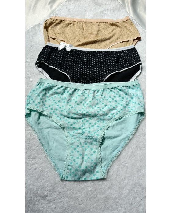 Tutku 3'lü Kadın Desenli Slip – Tek Beden Pamuklu Külot Seti